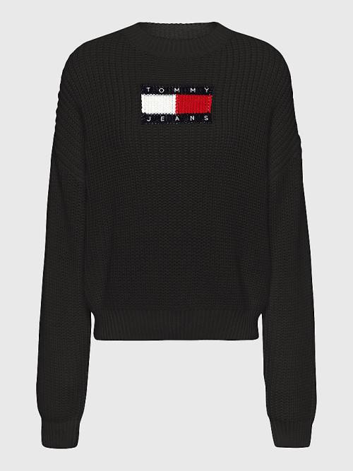 Tommy Hilfiger Tommy Badge Chunky Knit Jumper Truien Dames Zwart | TH709AGP