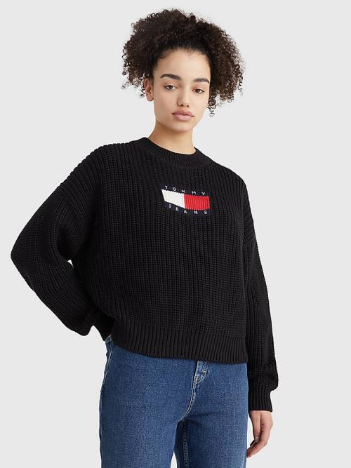 Tommy Hilfiger Tommy Badge Chunky Knit Jumper Truien Dames Zwart | TH709AGP