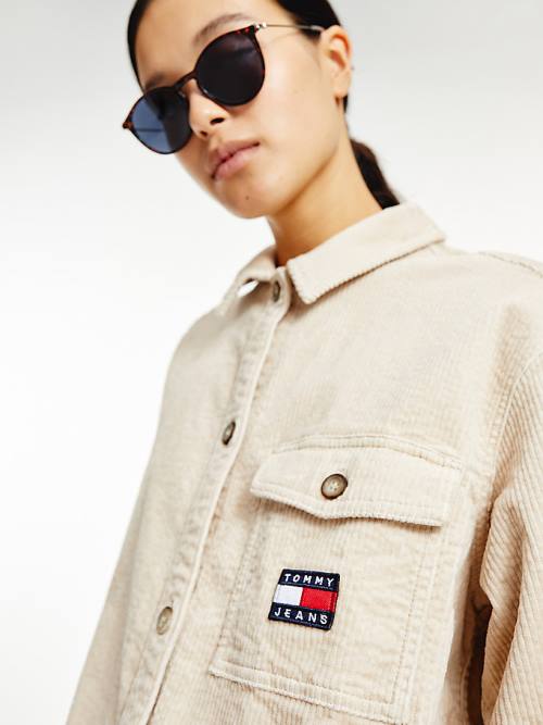 Tommy Hilfiger Tommy Badge Corduroy Oversized Fit Overshirt Overhemd Dames Beige | TH375IOJ