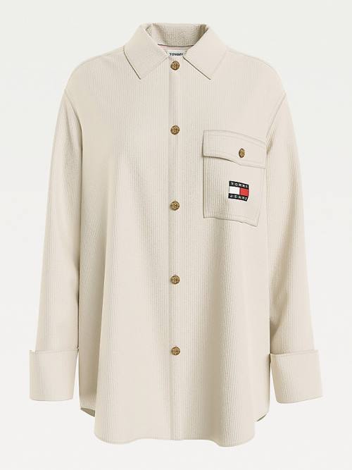 Tommy Hilfiger Tommy Badge Corduroy Oversized Fit Overshirt Overhemd Dames Beige | TH375IOJ