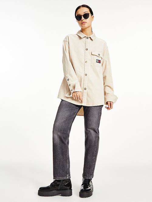 Tommy Hilfiger Tommy Badge Corduroy Oversized Fit Overshirt Overhemd Dames Beige | TH375IOJ