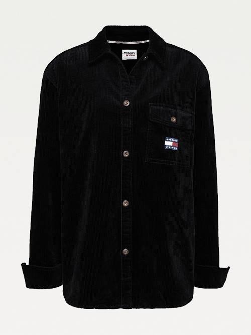 Tommy Hilfiger Tommy Badge Corduroy Oversized Fit Overshirt Overhemd Dames Zwart | TH748WHX