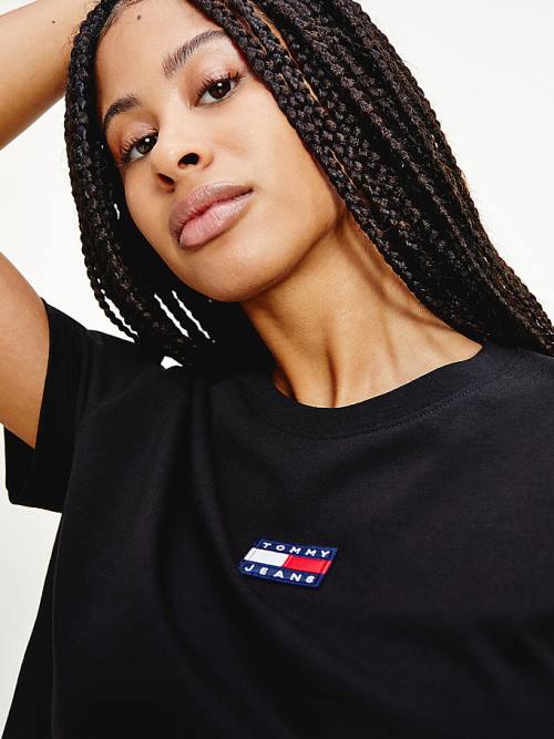 Tommy Hilfiger Tommy Badge Crew Neck T-shirts Dames Zwart | TH589GXP