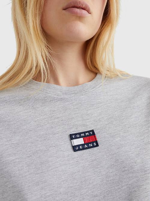 Tommy Hilfiger Tommy Badge Crew Neck T-shirts Dames Grijs | TH590RIQ