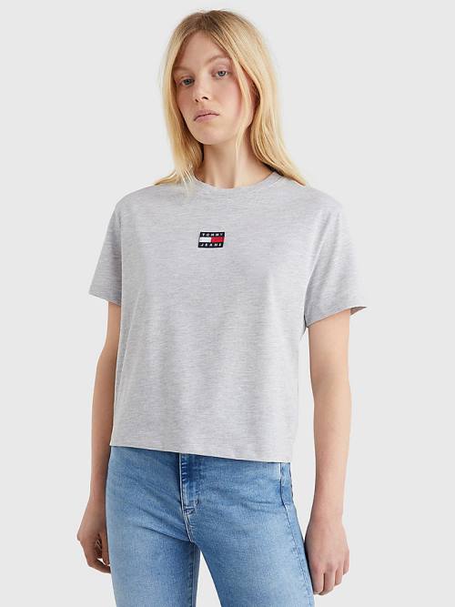 Tommy Hilfiger Tommy Badge Crew Neck T-shirts Dames Grijs | TH590RIQ