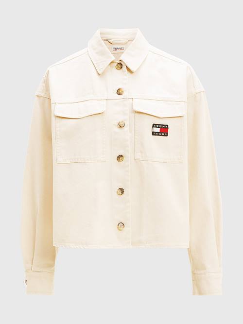 Tommy Hilfiger Tommy Badge Cropped Fit Overshirt Overhemd Dames Beige | TH802ZRL