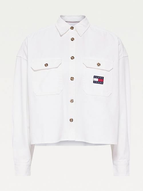 Tommy Hilfiger Tommy Badge Cropped Utility Overhemd Dames Wit | TH905PKI