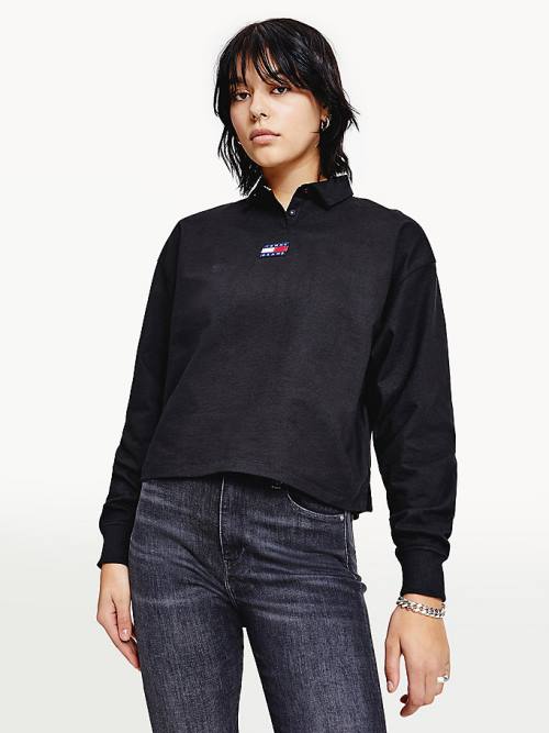 Tommy Hilfiger Tommy Badge Essential Long Sleeve Poloshirt Dames Zwart | TH950PCU