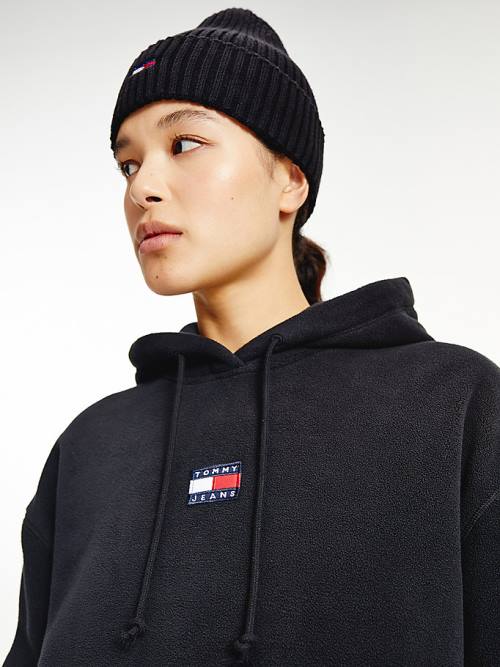 Tommy Hilfiger Tommy Badge Fleece Hoodie Dames Zwart | TH756YDP