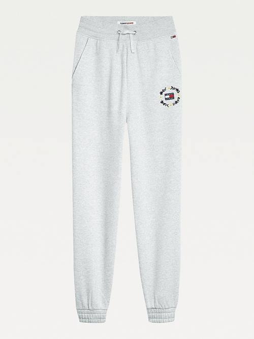 Tommy Hilfiger Tommy Badge Floral Logo Joggers Broek Dames Grijs | TH781OMU