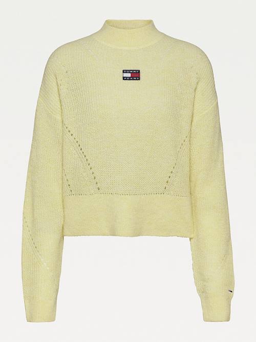 Tommy Hilfiger Tommy Badge Furry High-Neck Jumper Truien Dames Geel | TH027UBW