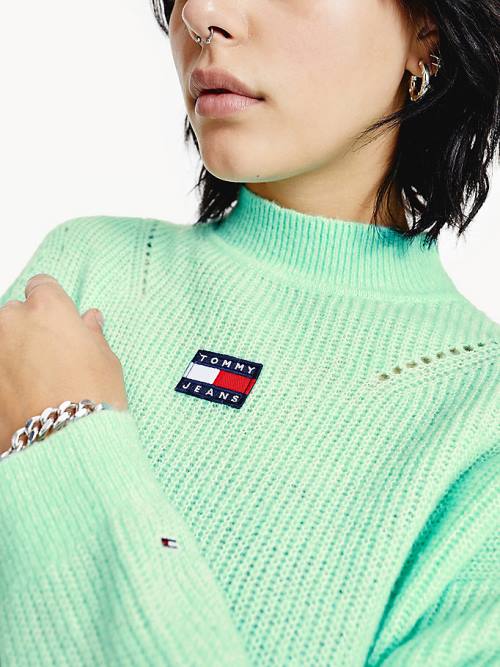 Tommy Hilfiger Tommy Badge Furry High-Neck Jumper Truien Dames Groen | TH736BTN