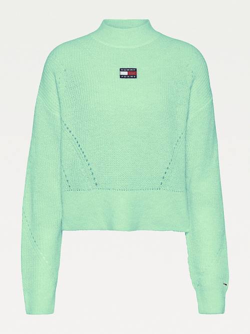 Tommy Hilfiger Tommy Badge Furry High-Neck Jumper Truien Dames Groen | TH736BTN