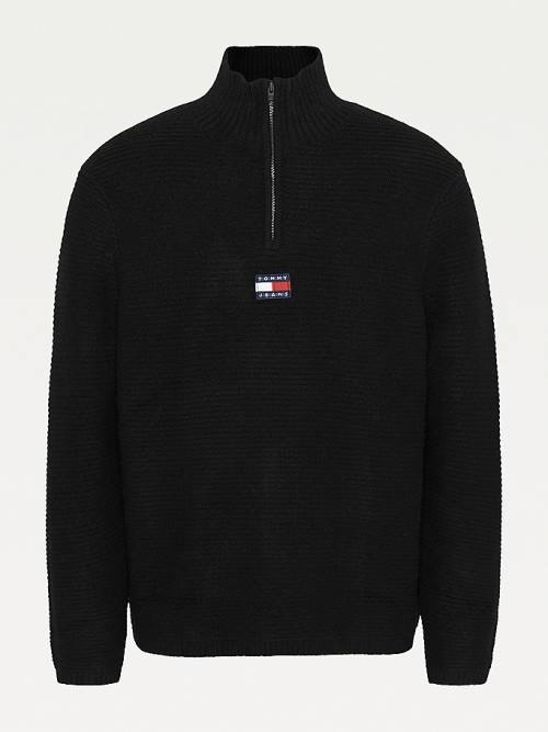 Tommy Hilfiger Tommy Badge Half-Zip Jumper Truien Heren Zwart | TH641KEB