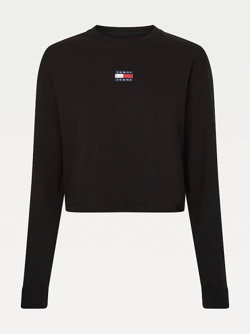 Tommy Hilfiger Tommy Badge Long Sleeve T-shirts Dames Zwart | TH536TOE