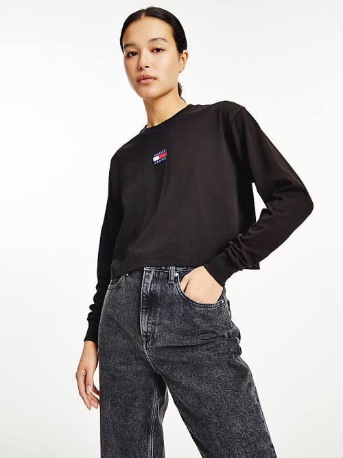 Tommy Hilfiger Tommy Badge Long Sleeve T-shirts Dames Zwart | TH536TOE