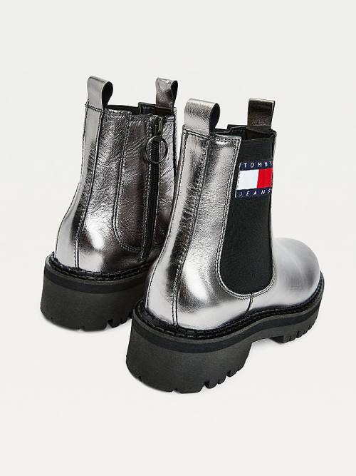 Tommy Hilfiger Tommy Badge Metallic Leren Schoenplaatjes Laarzen Dames Grijs | TH920FYK