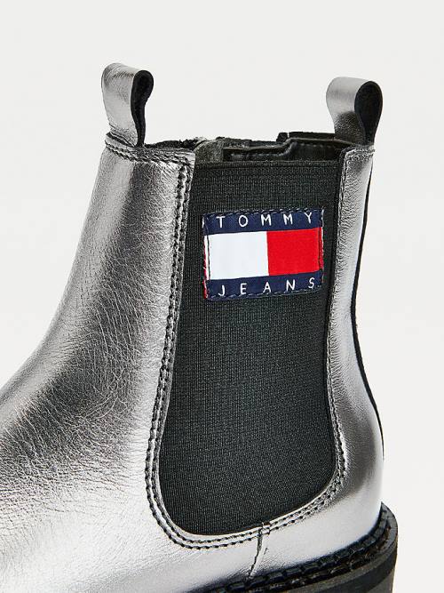 Tommy Hilfiger Tommy Badge Metallic Leren Schoenplaatjes Laarzen Dames Grijs | TH920FYK