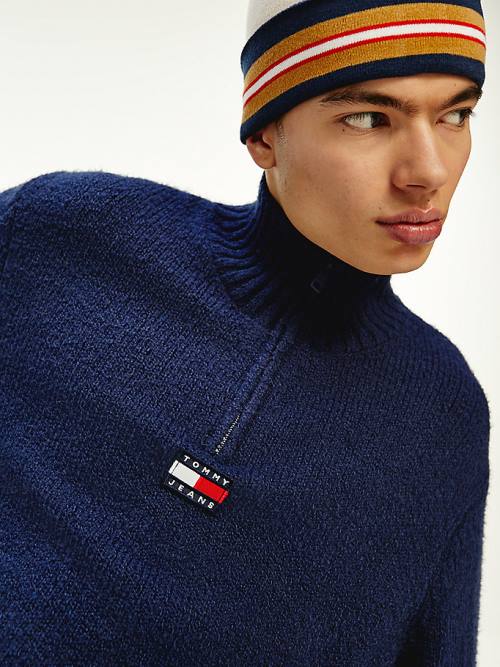 Tommy Hilfiger Tommy Badge Mock Turtleneck Jumper Truien Heren Blauw | TH358ECS