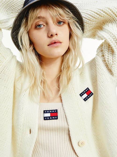 Tommy Hilfiger Tommy Badge Oversized Cardigan Truien Dames Wit | TH502BDN