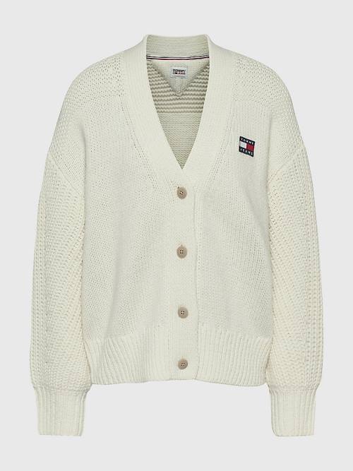 Tommy Hilfiger Tommy Badge Oversized Cardigan Truien Dames Wit | TH502BDN