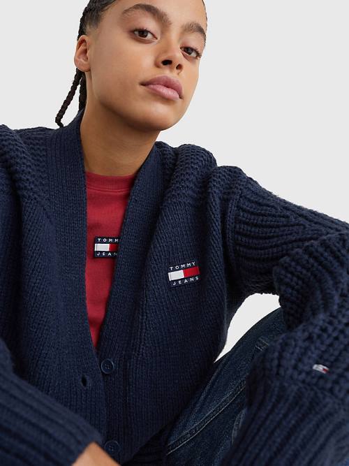 Tommy Hilfiger Tommy Badge Oversized Cardigan Truien Dames Blauw | TH569ZUO