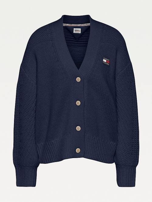 Tommy Hilfiger Tommy Badge Oversized Cardigan Truien Dames Blauw | TH569ZUO