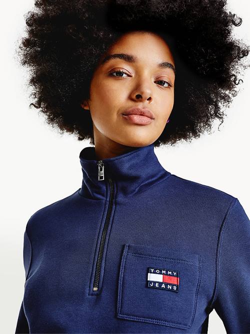 Tommy Hilfiger Tommy Badge Quarter Zip Drawstring Sweatshirt Hoodie Dames Blauw | TH901DAO