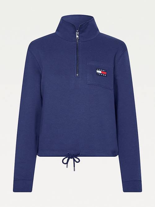 Tommy Hilfiger Tommy Badge Quarter Zip Drawstring Sweatshirt Hoodie Dames Blauw | TH901DAO