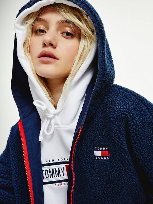 Tommy Hilfiger Tommy Badge Sherpa Met Capuchon Jassen Dames Blauw | TH318NRO