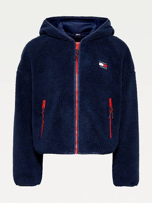 Tommy Hilfiger Tommy Badge Sherpa Met Capuchon Jassen Dames Blauw | TH318NRO