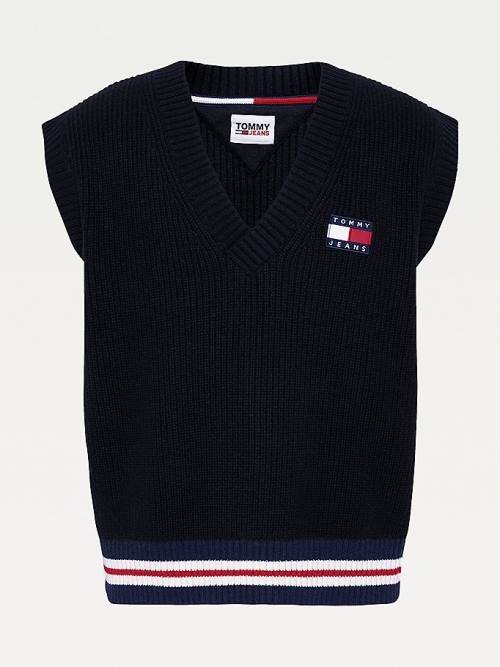 Tommy Hilfiger Tommy Badge V-Neck Jumper Vest Truien Heren Zwart | TH537OHW