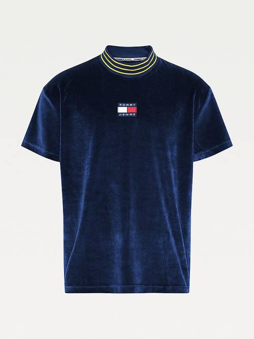 Tommy Hilfiger Tommy Badge Velour Relaxed Fit T-shirts Heren Blauw | TH609RXV