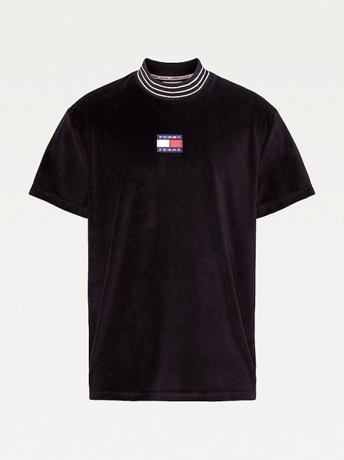 Tommy Hilfiger Tommy Badge Velour Relaxed Fit T-shirts Heren Zwart | TH847BDP