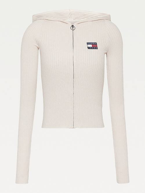 Tommy Hilfiger Tommy Badge Zip-Thru Met Capuchon Cardigan Truien Dames Beige | TH950NHV