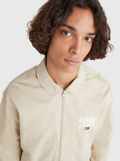 Tommy Hilfiger Tommy Embroidery Organic Katoenen Zip-Thru Jassen Heren Beige | TH089BRU