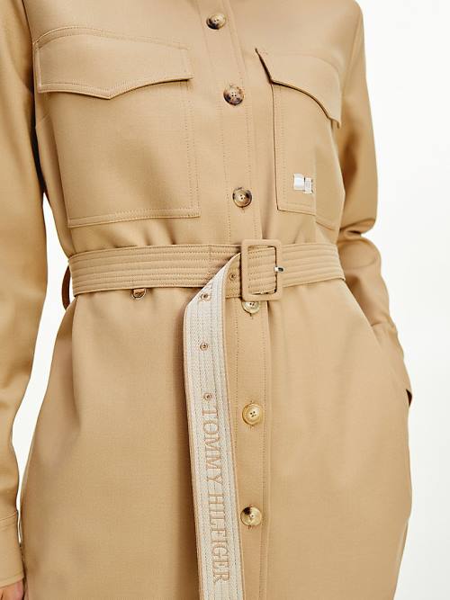 Tommy Hilfiger Tommy Icons Belted Shacket Jassen Dames Beige | TH784XHF