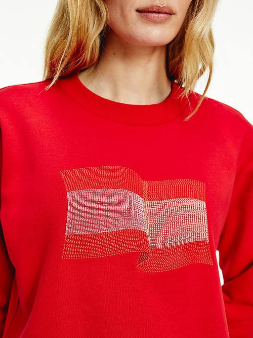 Tommy Hilfiger Tommy Icons Crew Neck Sweatshirts Dames Rood | TH253WQA