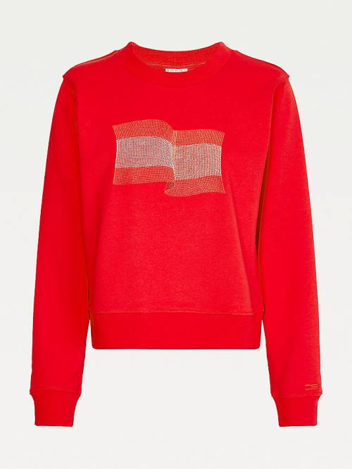 Tommy Hilfiger Tommy Icons Crew Neck Sweatshirts Dames Rood | TH253WQA