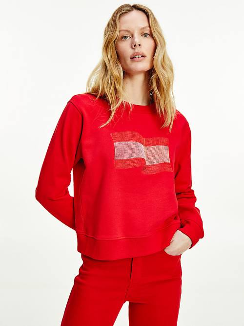 Tommy Hilfiger Tommy Icons Crew Neck Sweatshirts Dames Rood | TH253WQA