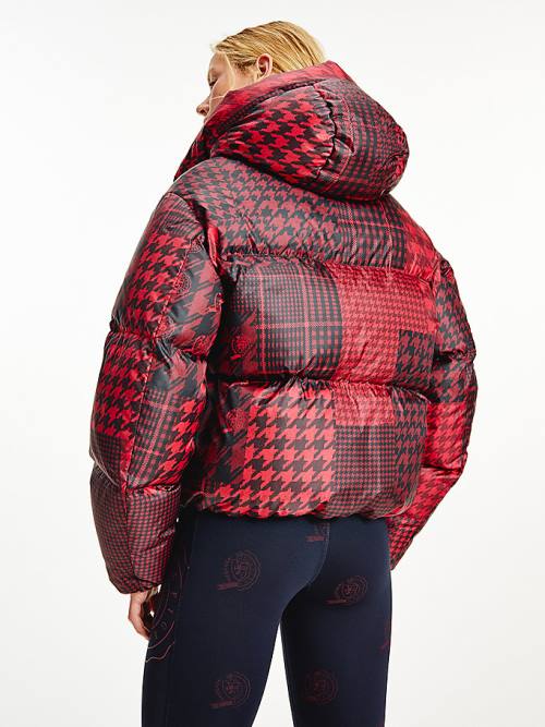 Tommy Hilfiger Tommy Icons Houndstooth Relaxed Puffer Jassen Dames Rood | TH604ZGT