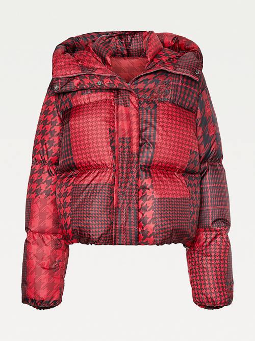 Tommy Hilfiger Tommy Icons Houndstooth Relaxed Puffer Jassen Dames Rood | TH604ZGT