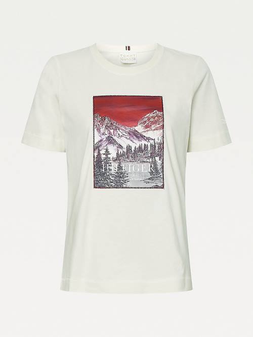 Tommy Hilfiger Tommy Icons Landscape Logo T-shirts Dames Wit | TH147LHF