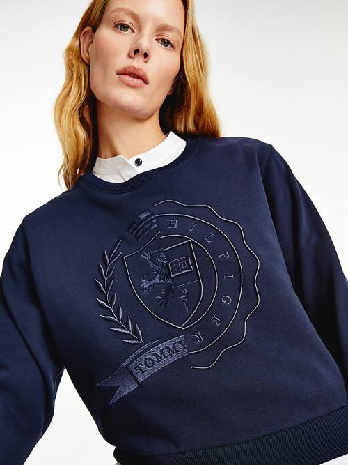 Tommy Hilfiger Tommy Icons Logo Embroidery Sweatshirts Dames Blauw | TH041CTV