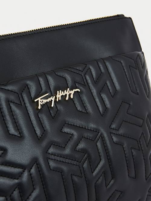 Tommy Hilfiger Tommy Icons Monogram Leren Clutch Tassen Dames Zwart | TH912MWS