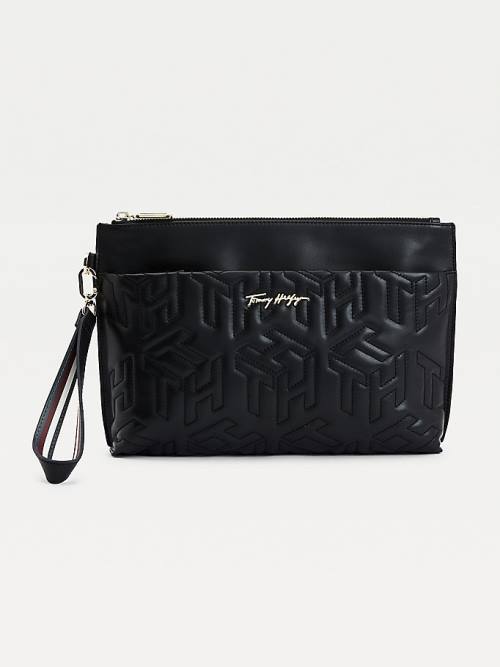 Tommy Hilfiger Tommy Icons Monogram Leren Clutch Tassen Dames Zwart | TH912MWS