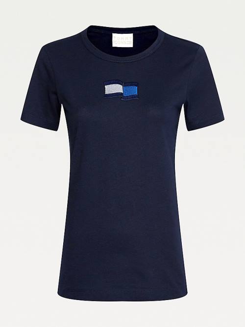 Tommy Hilfiger Tommy Icons Slim Fit T-shirts Dames Blauw | TH849QZR