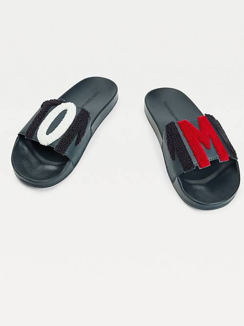 Tommy Hilfiger Tommy Lettering Pool Slides Sandalen Dames Blauw | TH390CAR