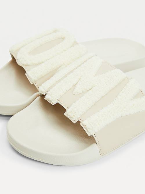 Tommy Hilfiger Tommy Lettering Pool Slides Sandalen Dames Beige | TH815QGK