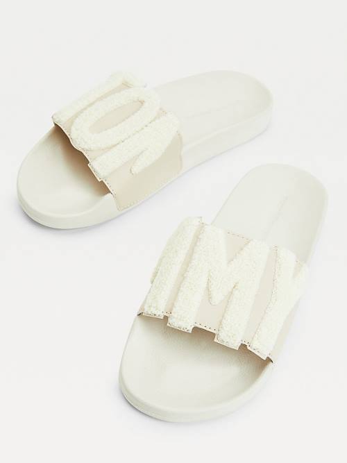 Tommy Hilfiger Tommy Lettering Pool Slides Sandalen Dames Beige | TH815QGK